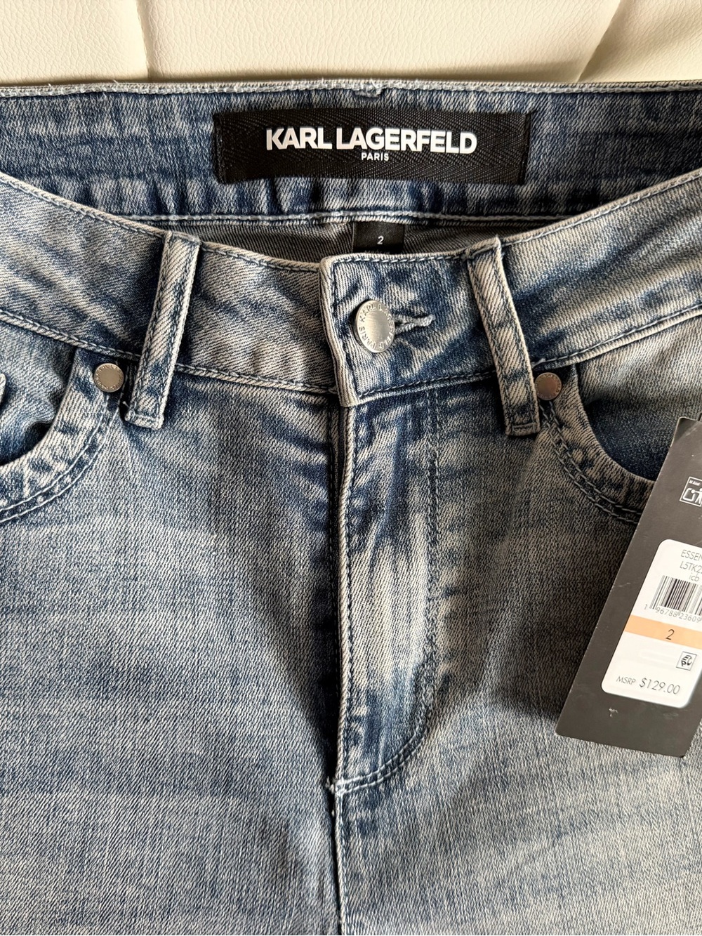 New Women Karl Lagerfeld Paris Crystal-Cuff Cropped Jeans- Ice Blue, Sz 2, $129 - Picture 12 of 12
